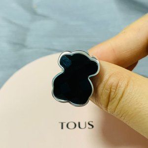TOUS Ring Big Silver TOUS Color Ring with faceted onyx Women Jewelry 56#